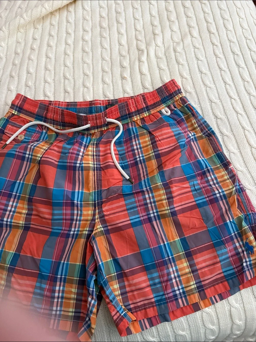 Polo by Ralph Lauren Red Multi Plaid Swim Trunks
